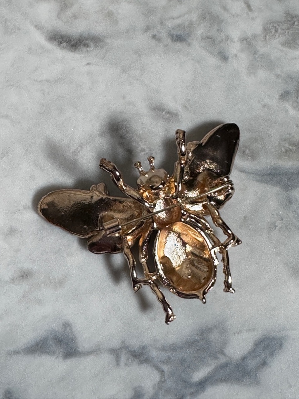 Gold & Pink Crystal Bee Brooch Pin • Whimsical Enamel Queen Bee Jewelry - Picture 3 of 3